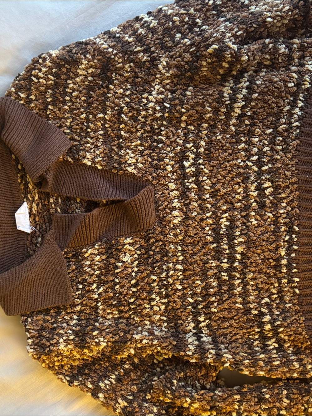 Storia Brown and Cream Textured Cowl Neck Sweater